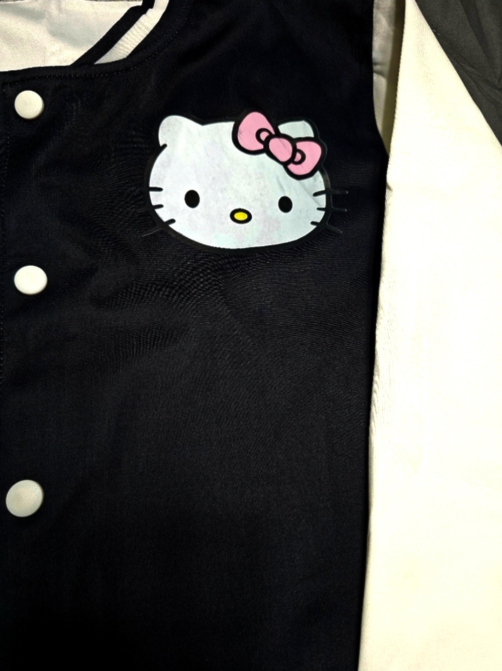 Black & White Varsity With HELLO KITTY Womens Size Xl But Fits Like Large New - Picture 7 of 8